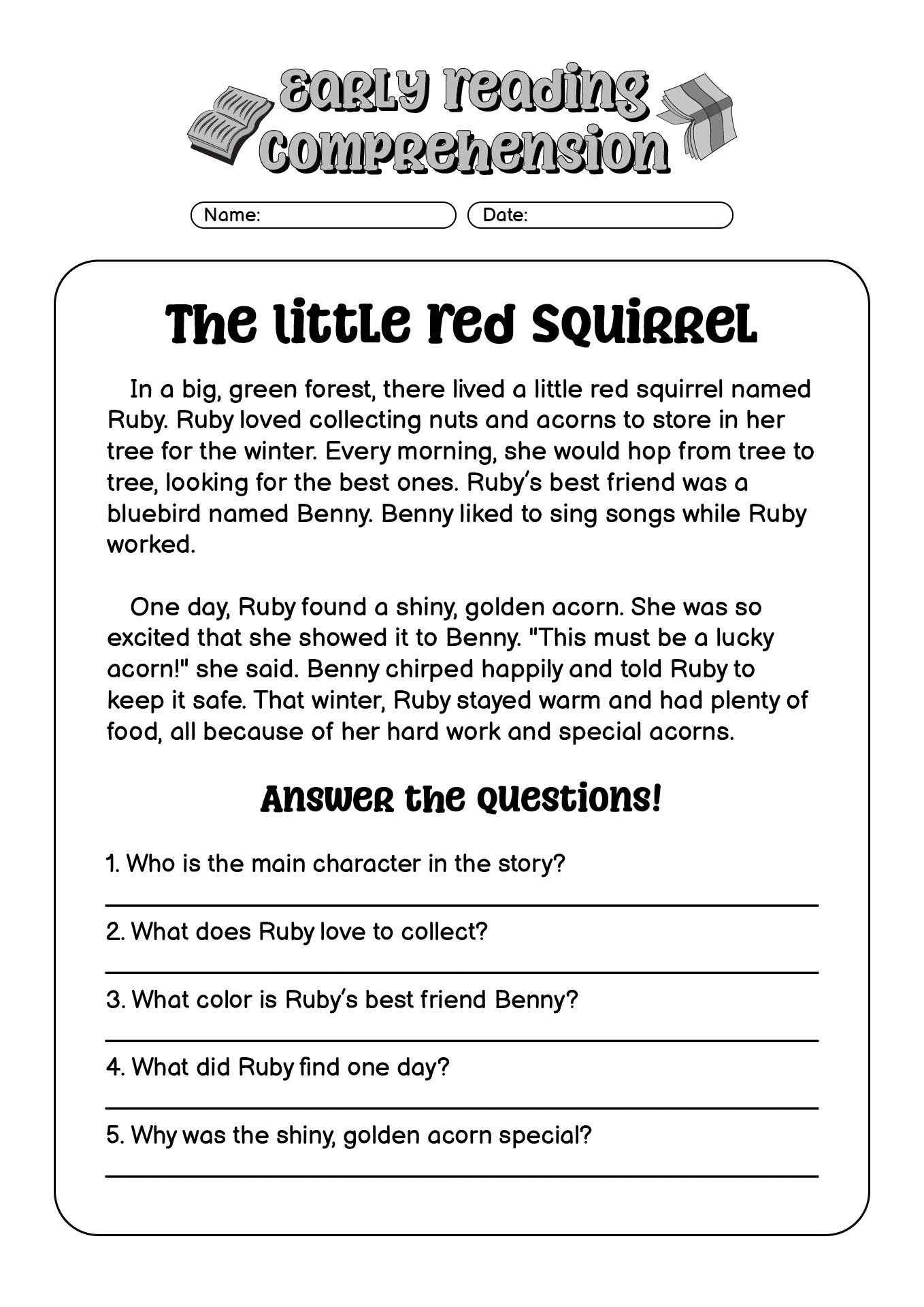 14 Early Reading Comprehension Worksheets Free PDF At Worksheeto
