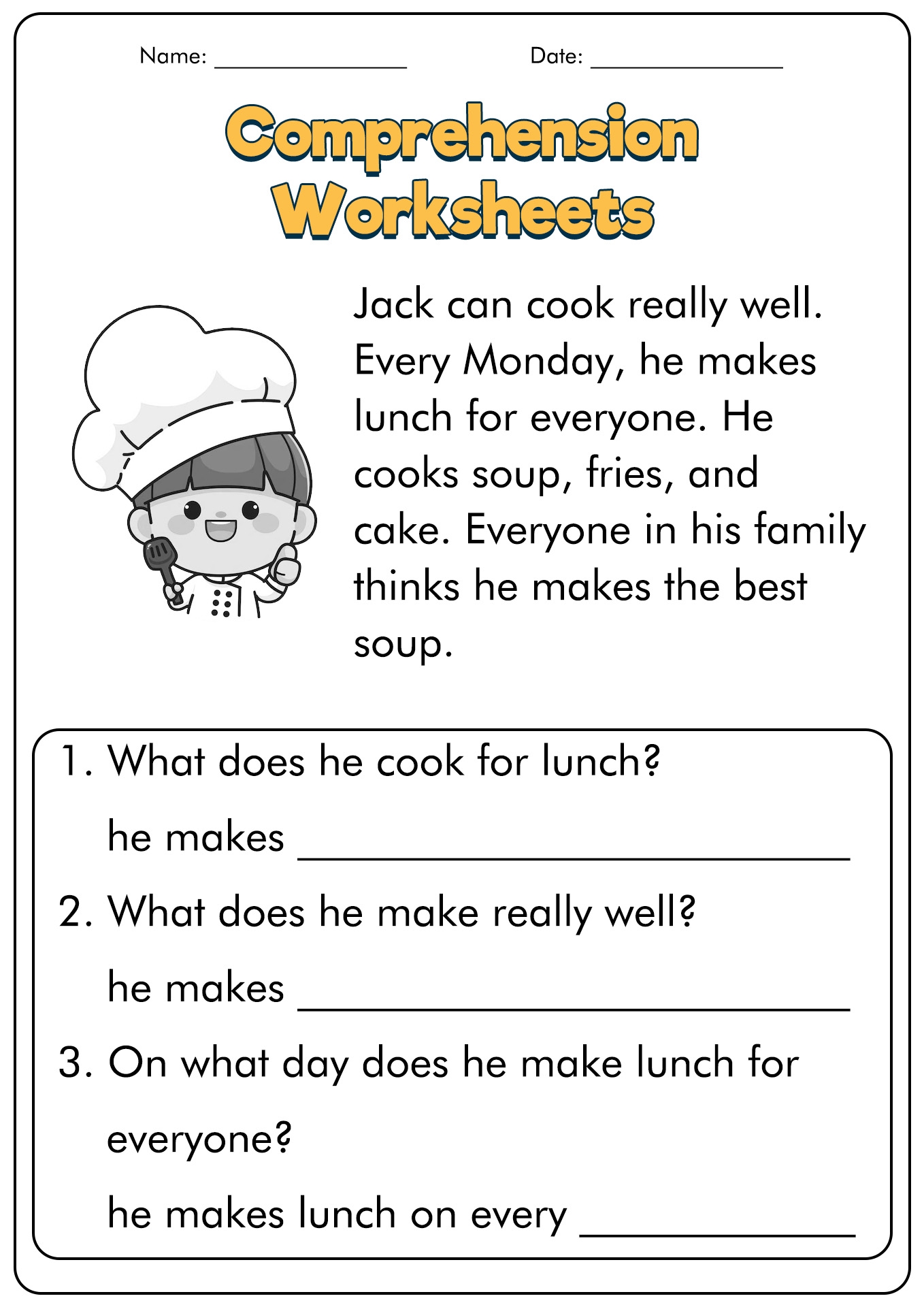 Printable Worksheet Comprehension For Grade 1