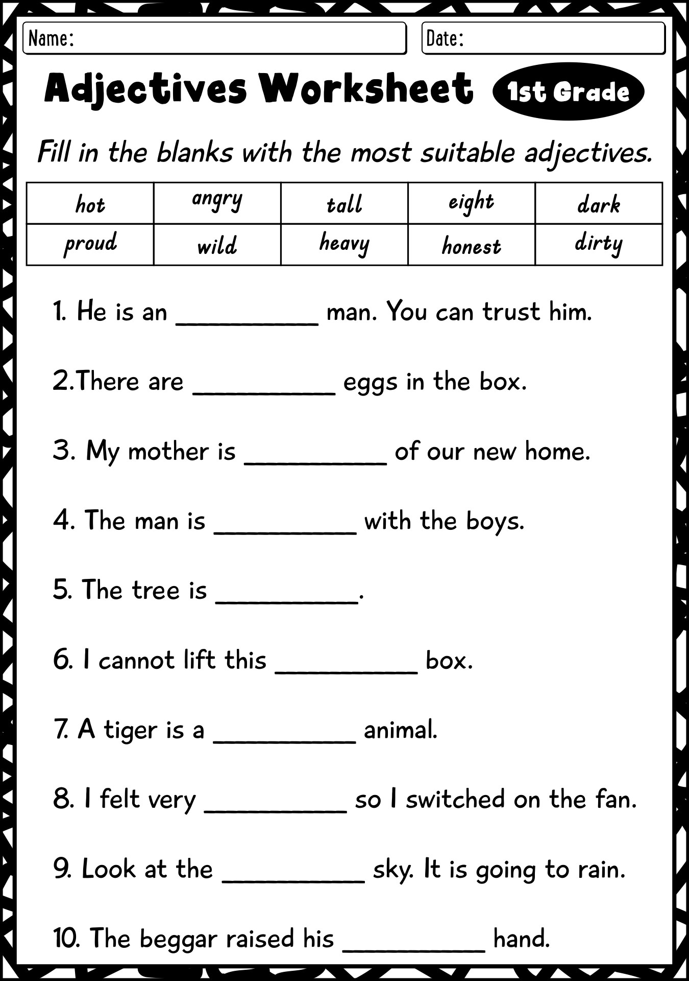 Free First Grade Adjective Worksheet