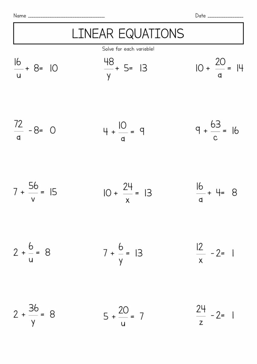 15 Pre Algebra 7th Grade Math Worksheets
