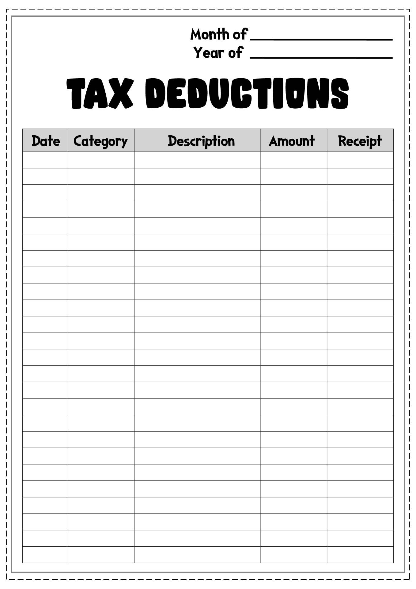 Printable Itemized Tax Deduction Worksheet Printable Itemized Tax Deduction Worksheet