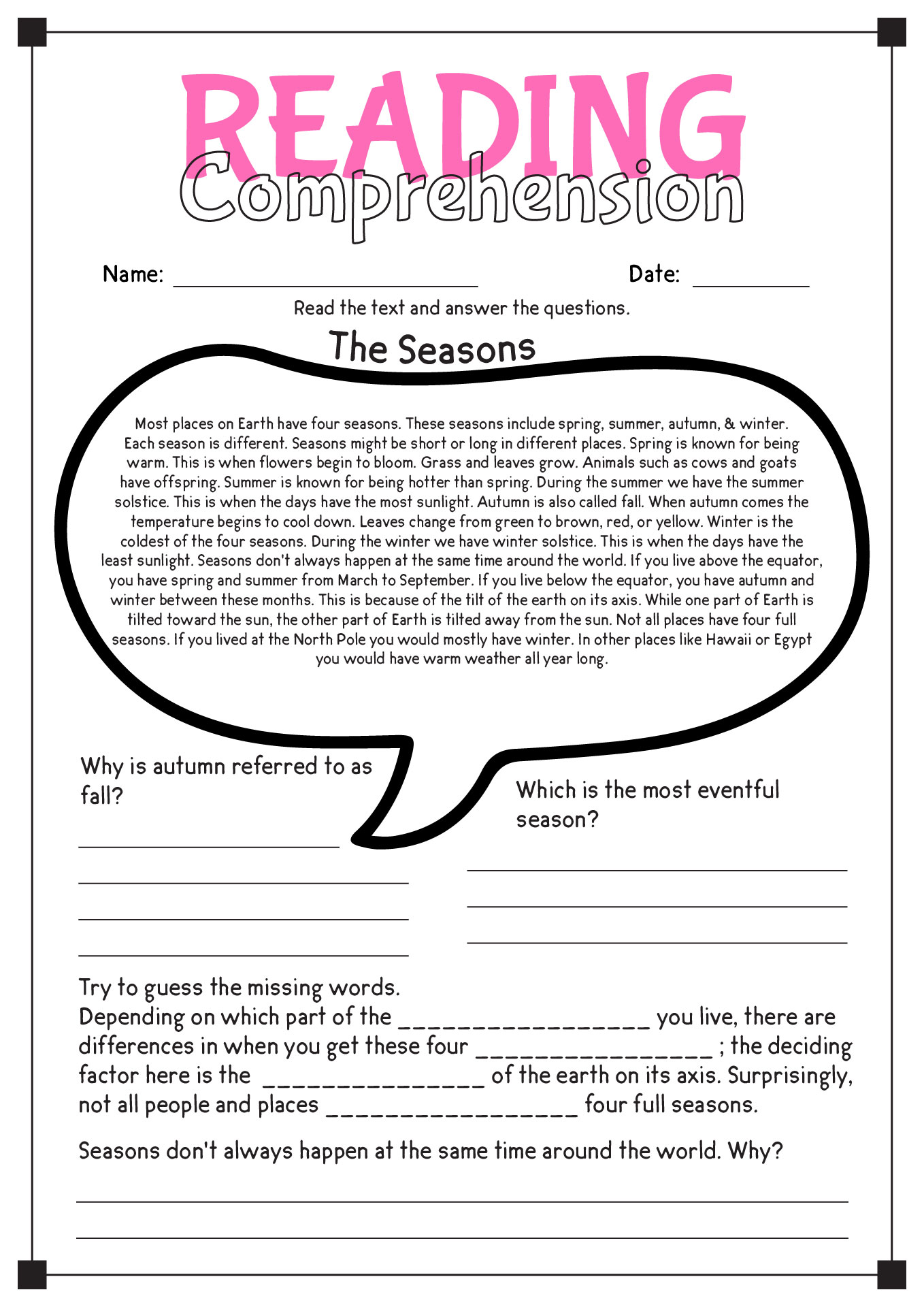 High School English Reading Comprehension Worksheets High School English Reading Comprehension Worksheets