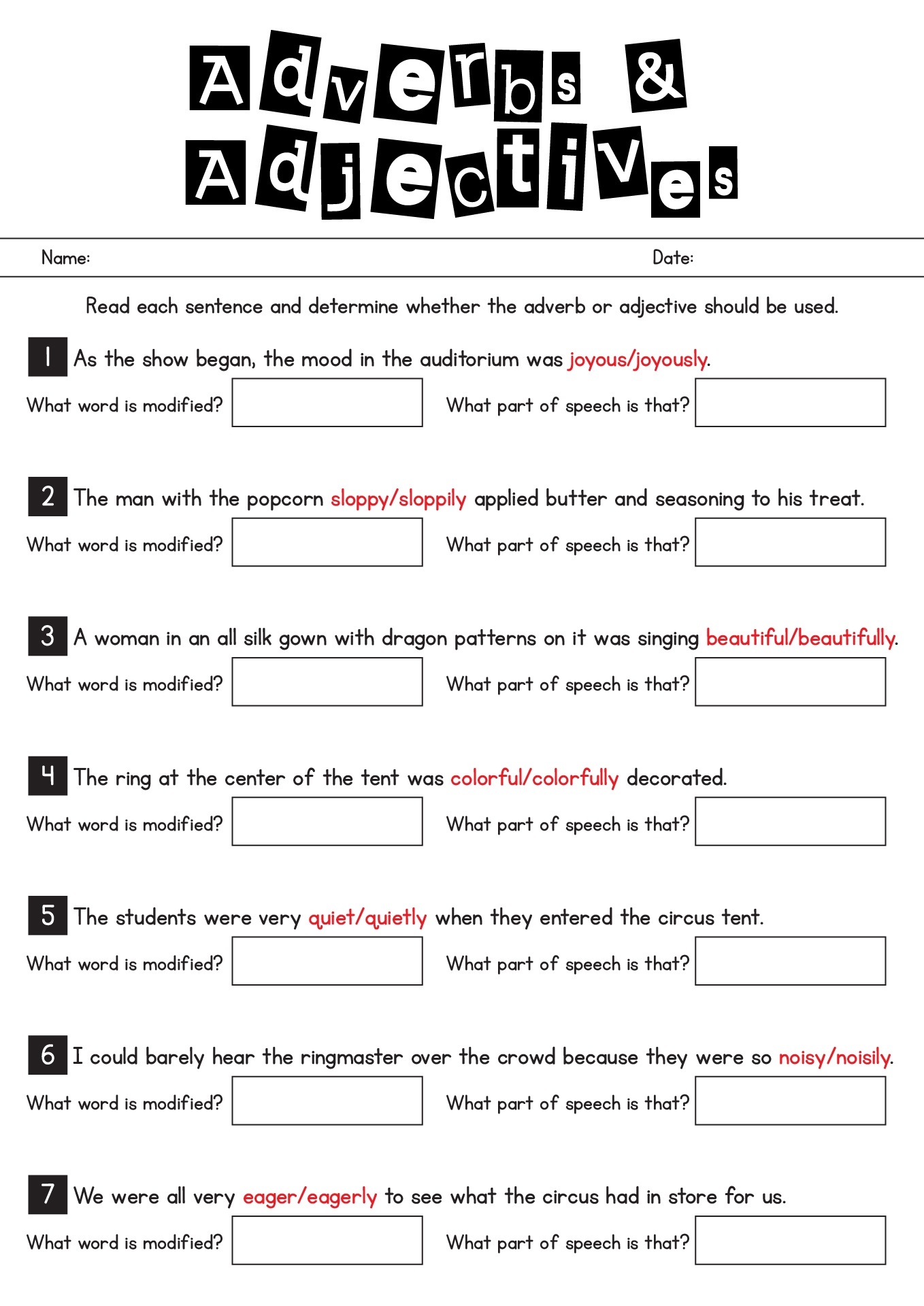 Free Adjectives Worksheets For Grade 4 Free Adjectives Worksheets For Grade 4