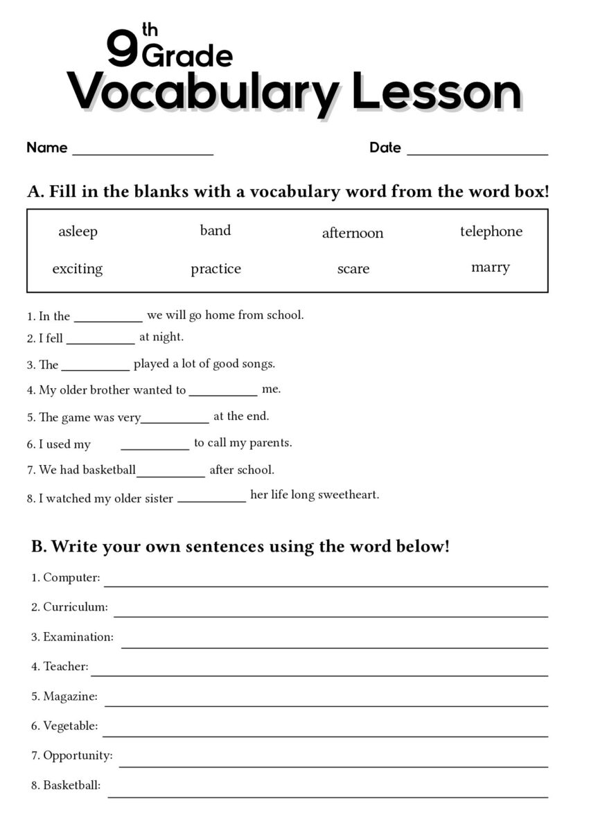 17 9th Grade Worksheets Spelling Words