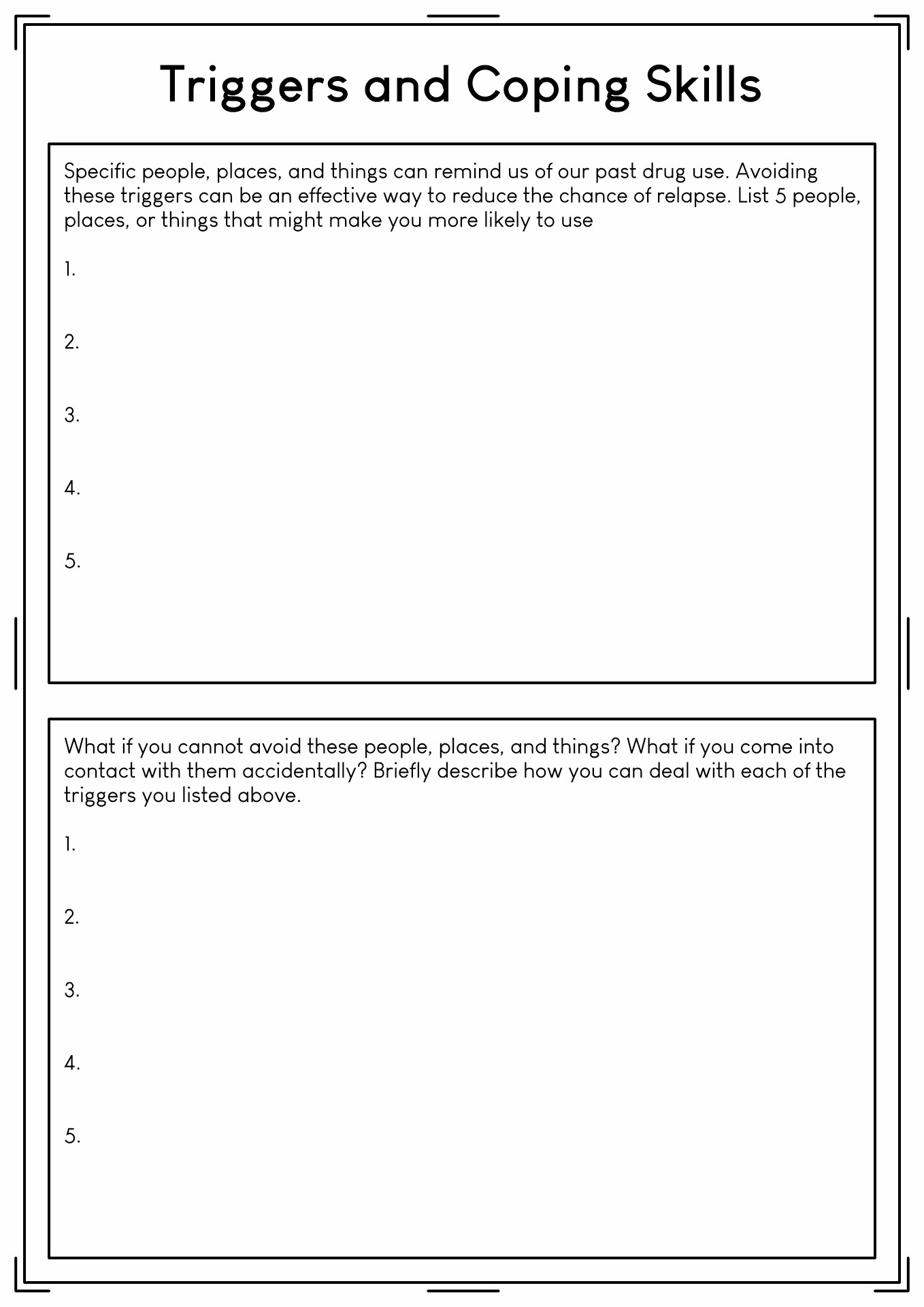 Worksheet Free Printable Coping Skills Lists