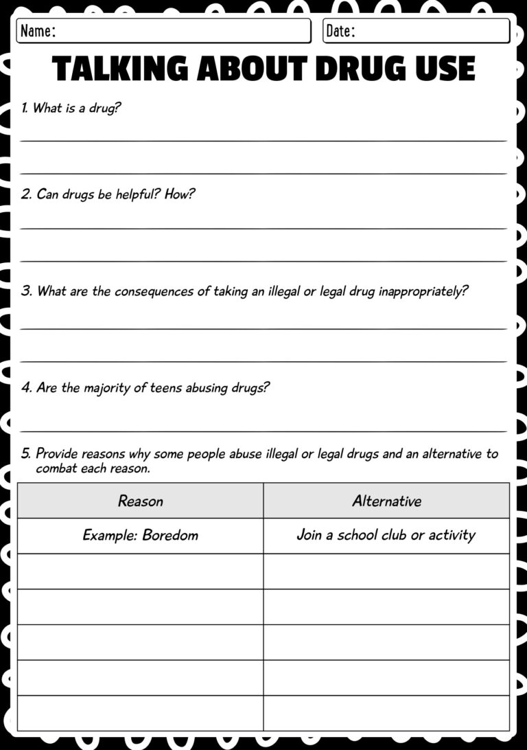 17 Free Printable Drug Worksheets Free PDF At Worksheeto
