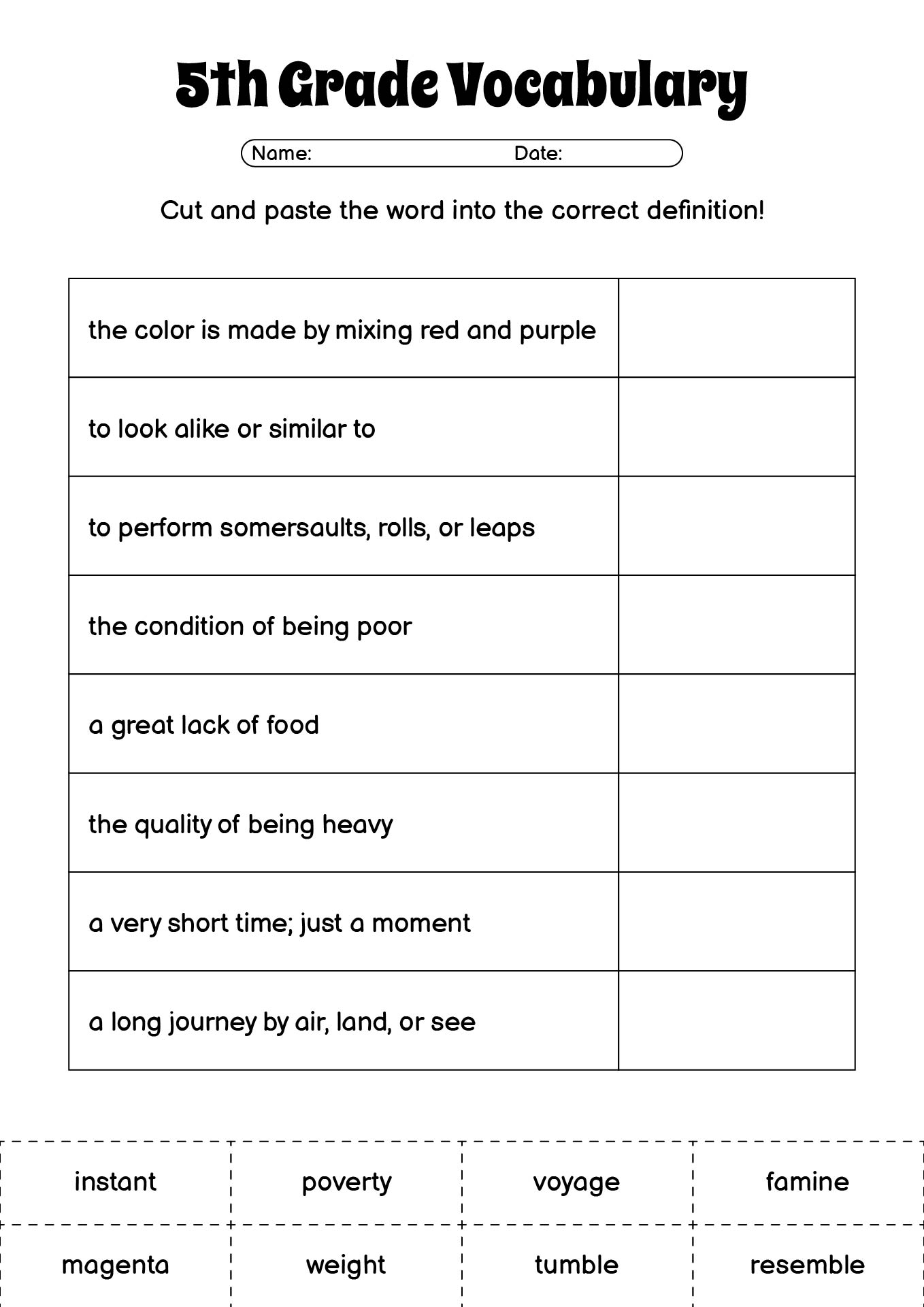Free Printable 5th Grade Vocabulary Worksheets Free Printable 5th Grade Vocabulary Worksheets