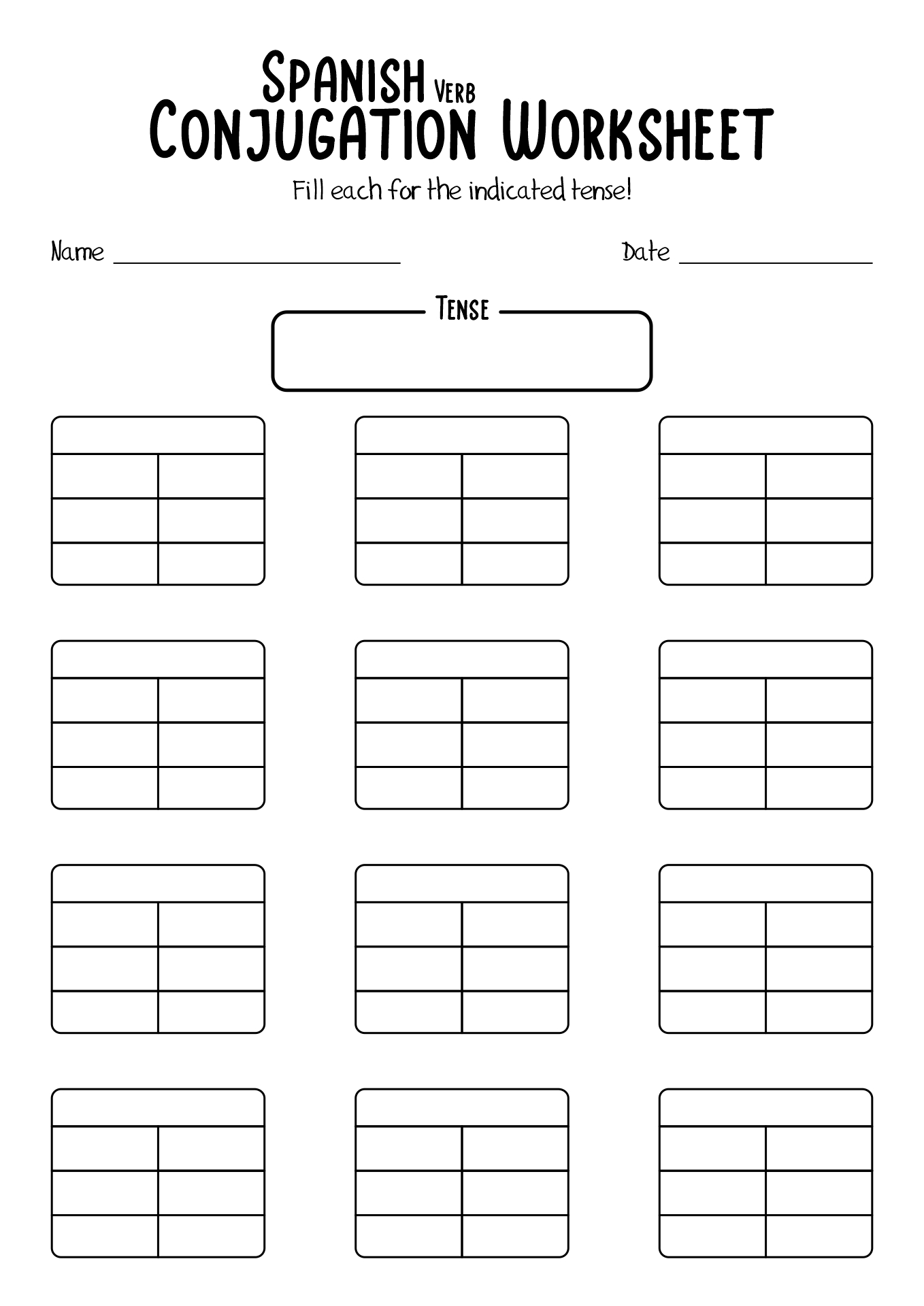 Spanish Conjugation Worksheets Printable