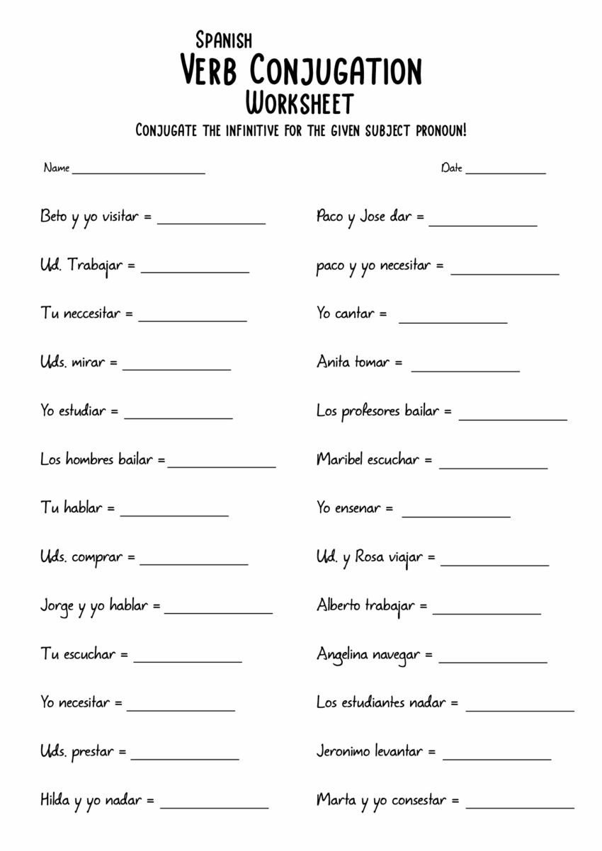 19 Spanish Verb Worksheets Free PDF At Worksheeto
