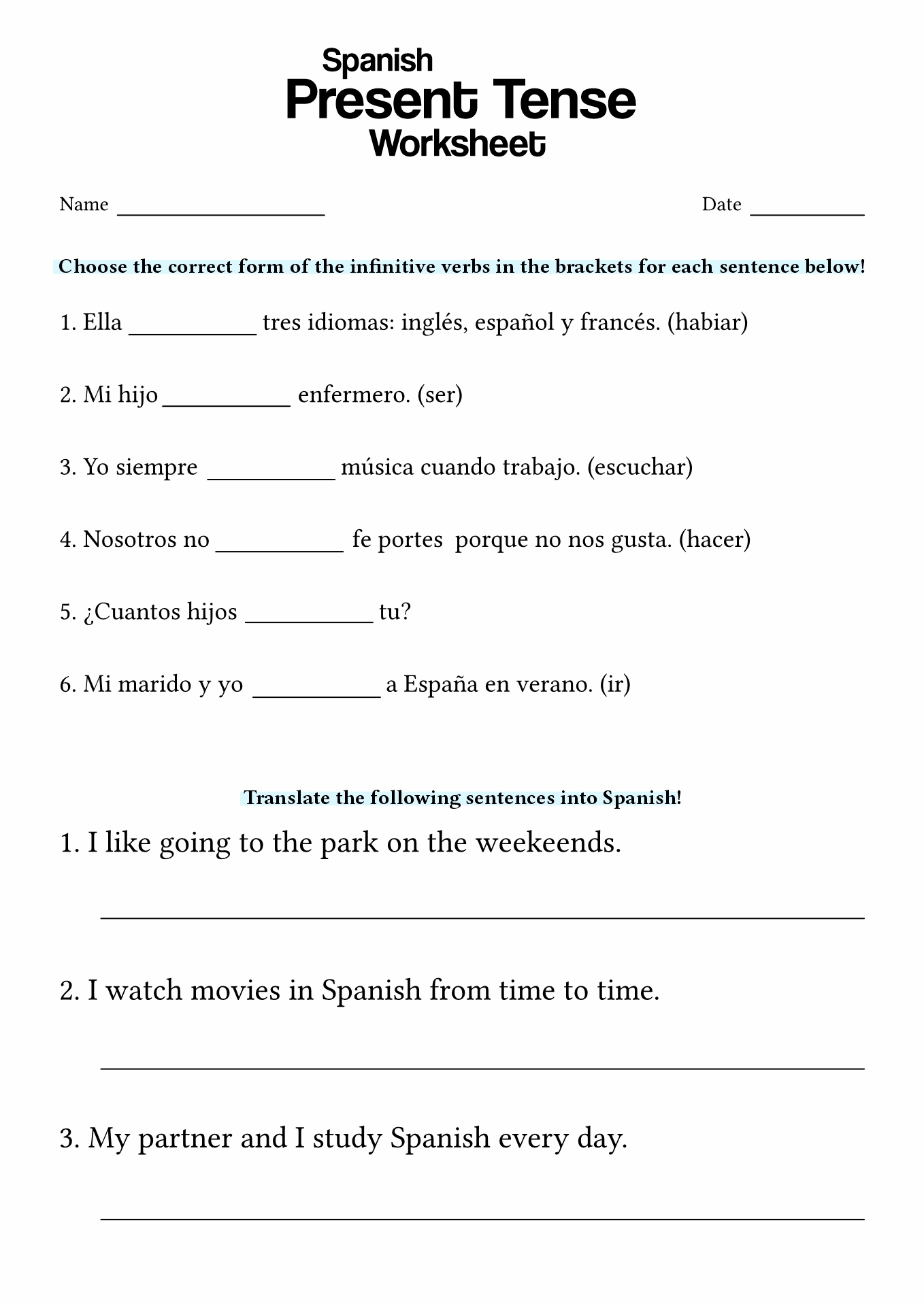 19 Spanish Verb Worksheets Free PDF At Worksheeto