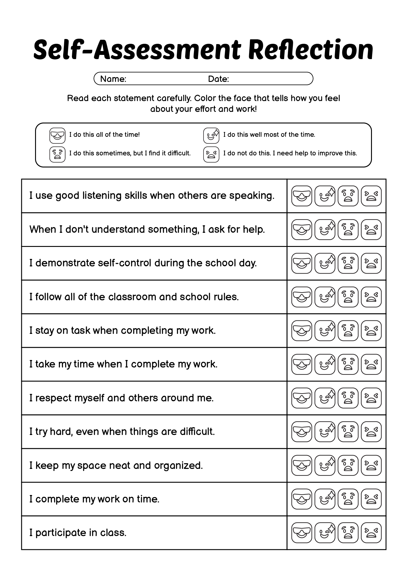 Printable Student Self Checking Worksheet