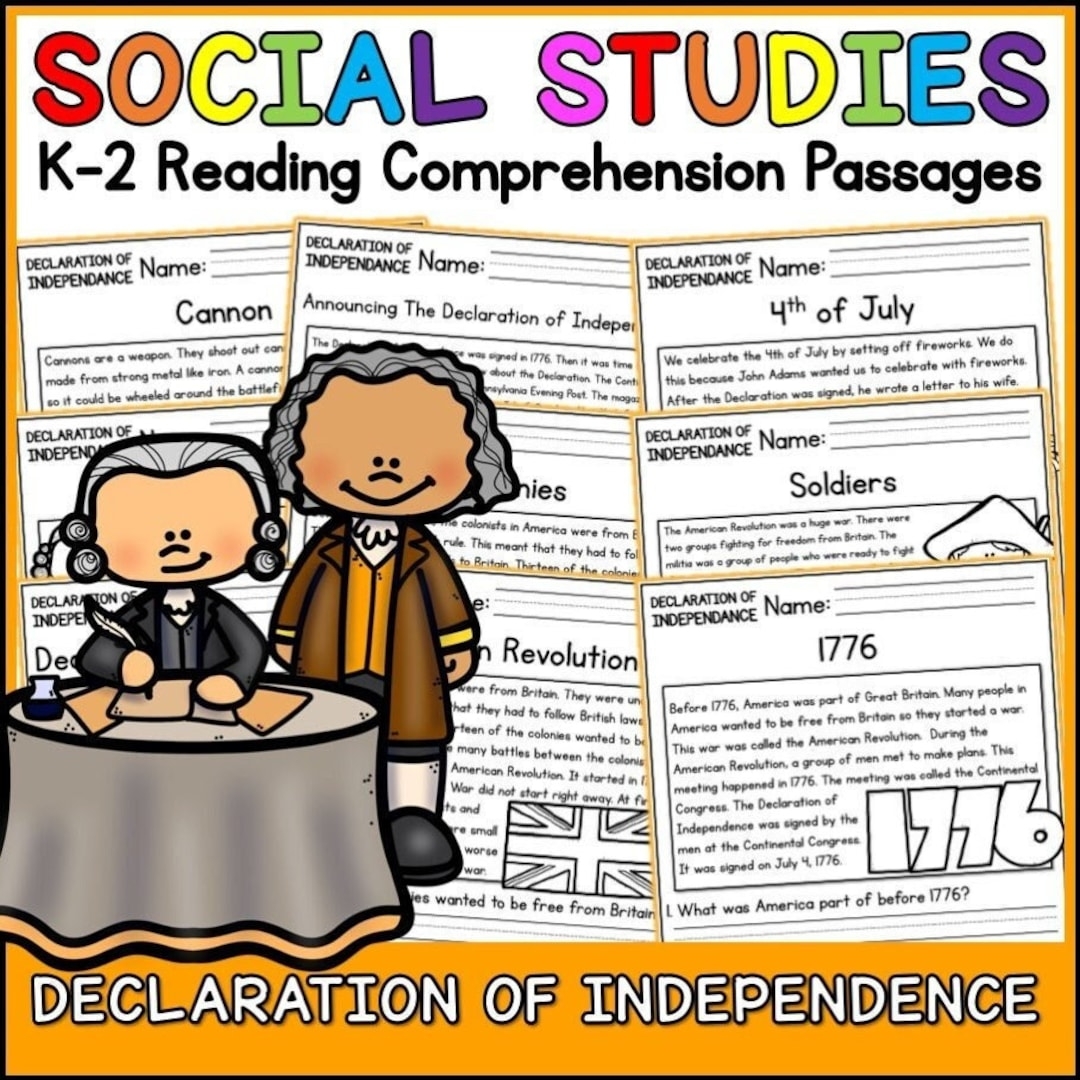 1st 2nd Grade Reading Comprehension Declaration Of Independence Passages U0026 Questions Classroom Homeschool No Prep Printable History Etsy