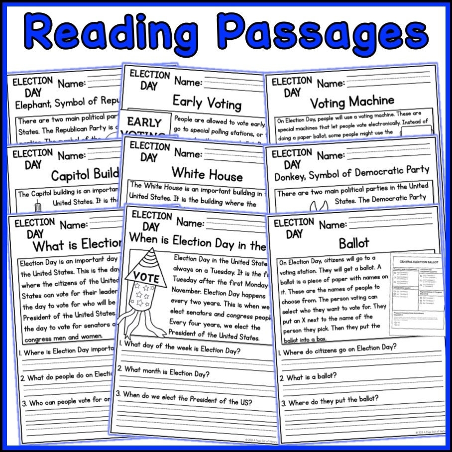 1st 2nd Grade Reading Comprehension Election Day Passages U0026 Questions Classroom Homeschool No Prep Printable Standards aligned Etsy
