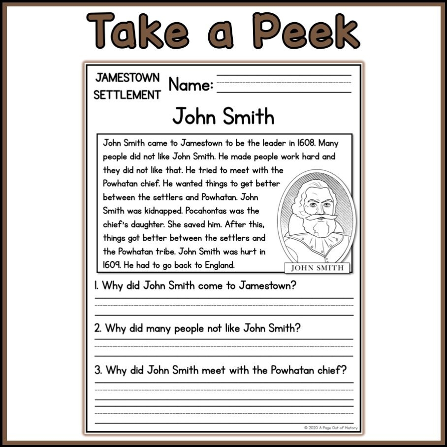 1st 2nd Grade Reading Comprehension Jamestown Settlement Passages U0026 Questions Classroom Homeschool No Prep Printable US History Etsy 1st 2nd Grade Reading Comprehension Jamestown Settlement Passages U0026 Questions Classroom Homeschool No Prep Printable US History Etsy