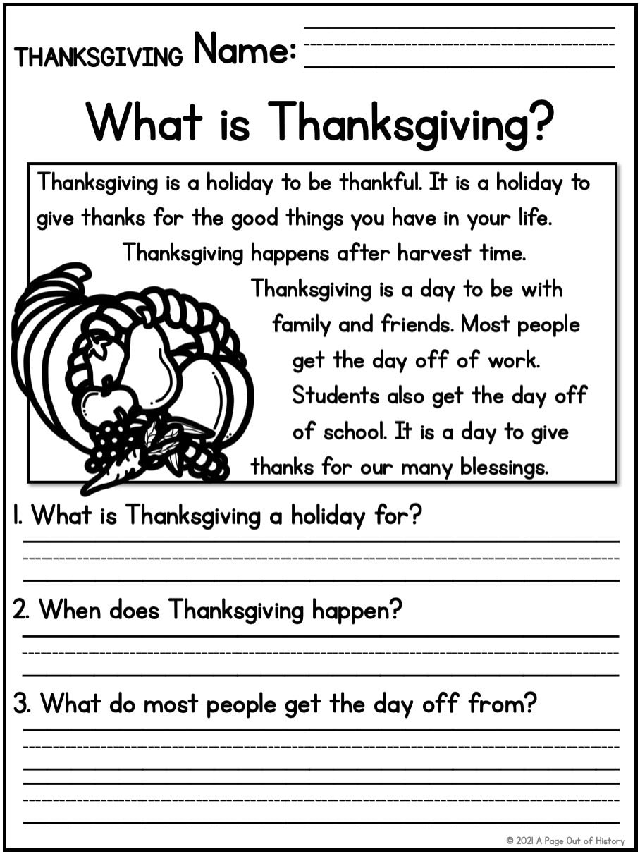 1st 2nd Grade Reading Comprehension Thanksgiving Passages 1st 2nd Grade Reading Comprehension Thanksgiving Passages
