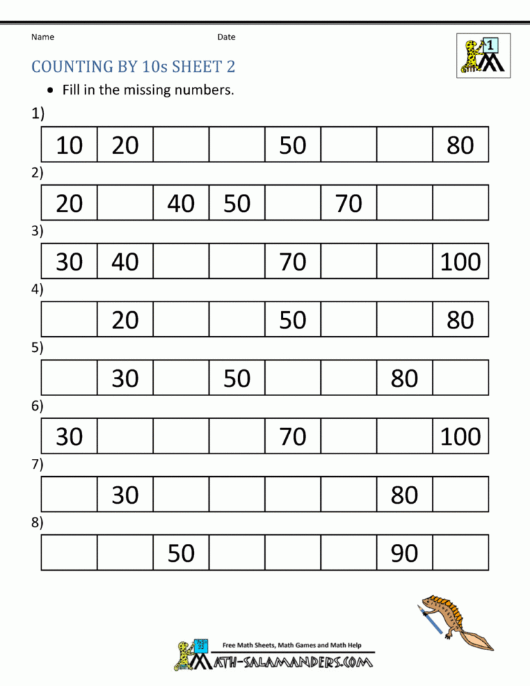1st Grade Math Worksheets Counting By 1s And 10s