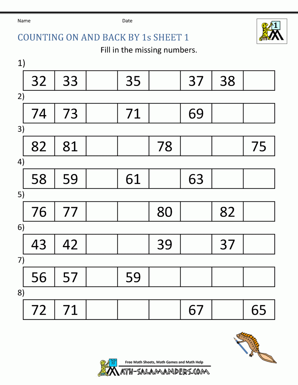 1st Grade Math Worksheets Counting By 1s And 10s