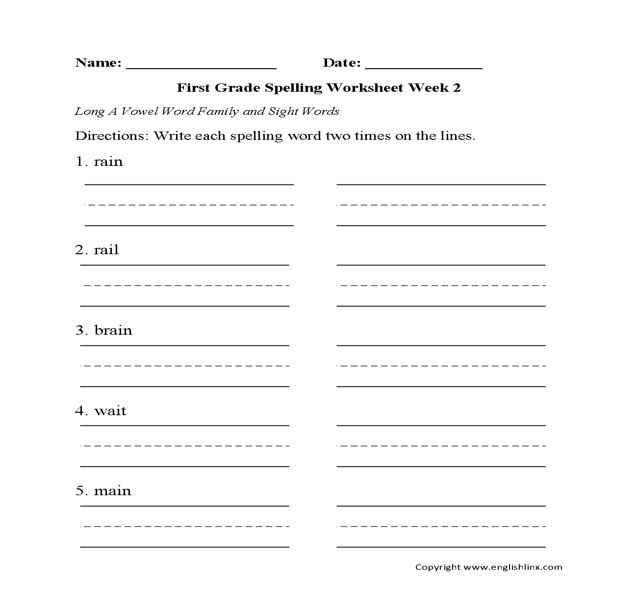1st Grade Spelling Worksheets Printable Word Lists Weekly Practice 1st Grade Spelling Worksheets Printable Word Lists Weekly Practice
