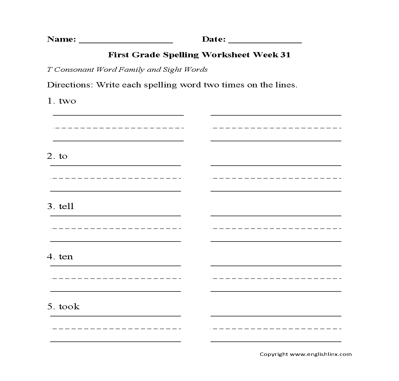 First Grade Spelling Words Printable Worksheets First Grade Spelling Words Printable Worksheets