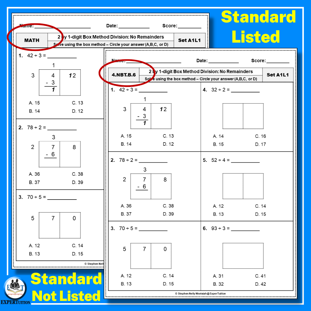 2 Digit By 1 Digit Box Method Division Worksheets 4th Grade Division With And Without Remainders 2 Digit By 1 Digit Box Method Division Worksheets 4th Grade Division With And Without Remainders