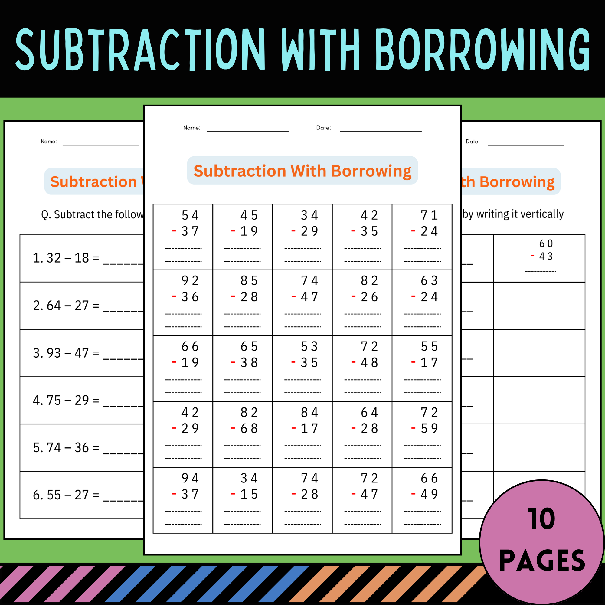 2 Digit Subtraction With Regrouping Number Math Worksheets For Grade 1 2 3 Made By Teachers 2 Digit Subtraction With Regrouping Number Math Worksheets For Grade 1 2 3 Made By Teachers