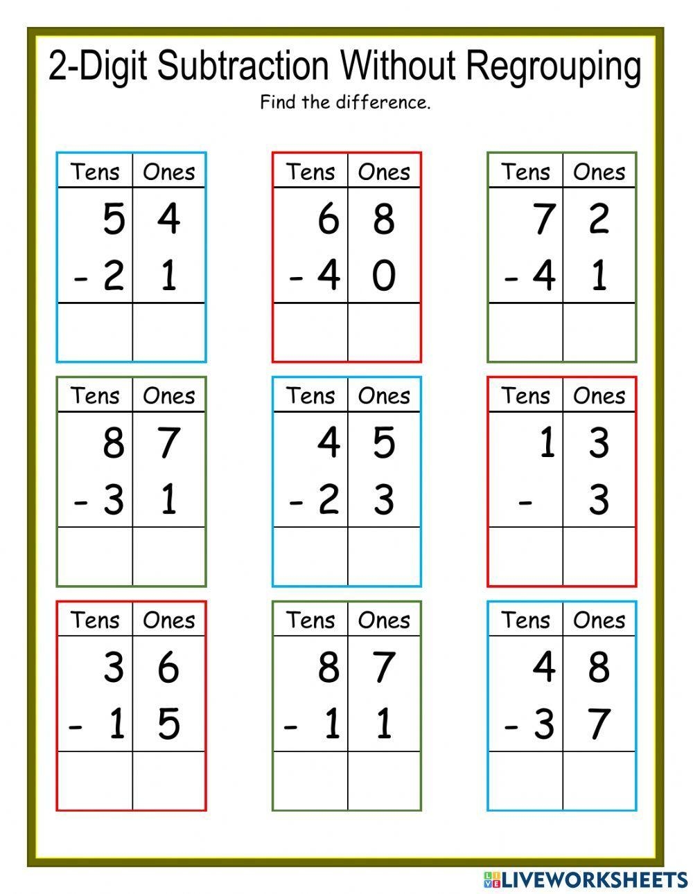 Free Printable Subtraction Worksheets No Regrouping
