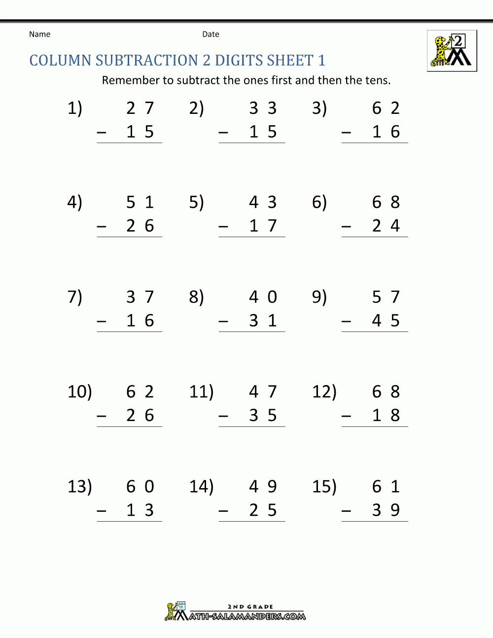 2 Digit Subtraction Worksheets 2 Digit Subtraction Worksheets