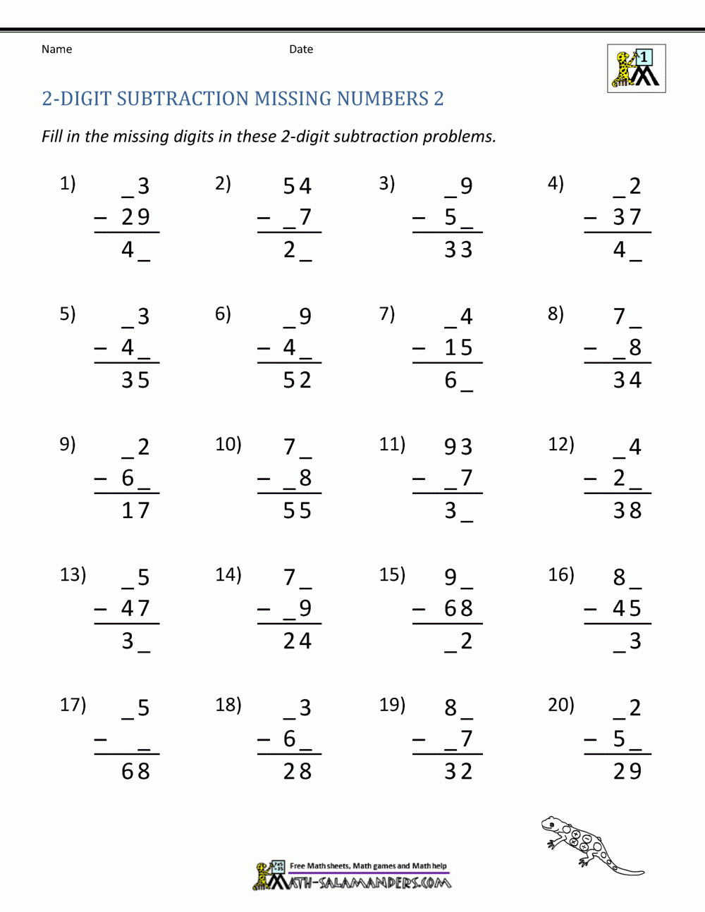 Free Printable Double Digit Subtraction Worksheets
