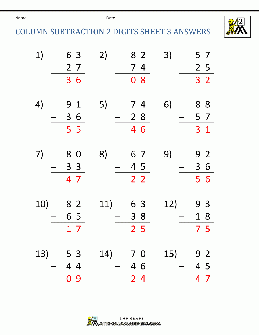 2 Digit Subtraction Worksheets 2 Digit Subtraction Worksheets