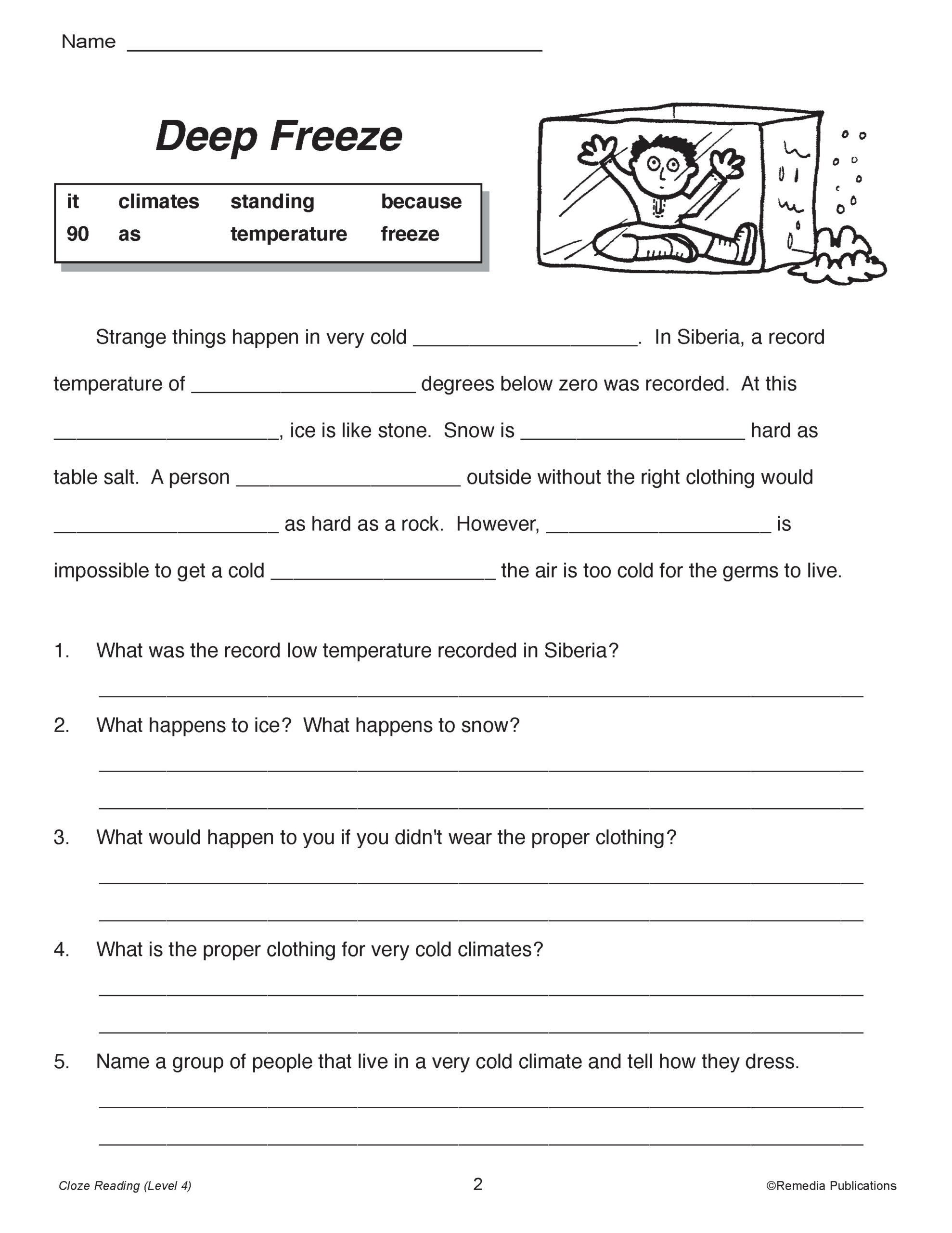 20 Cloze Reading Passages And Comprehension Activities Reading Level 4