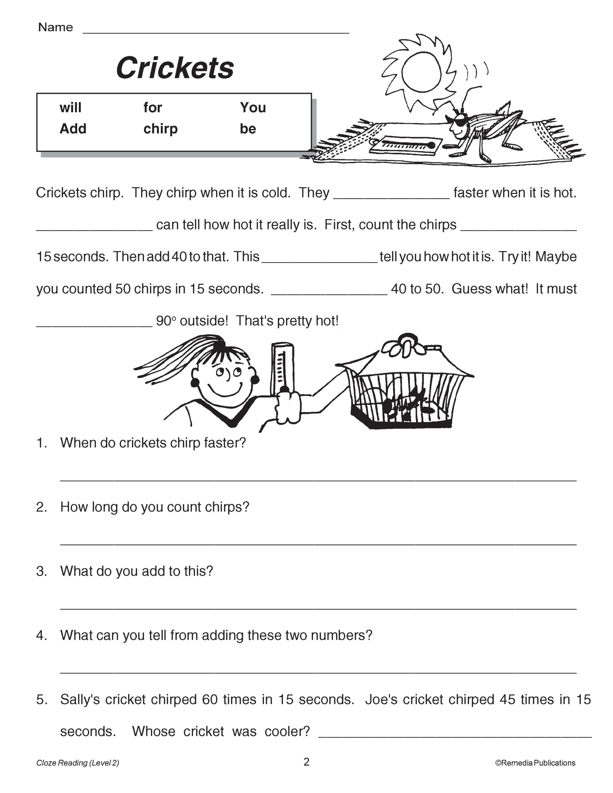 20 Cloze Reading Passages Reading Level 2 Made By Teachers