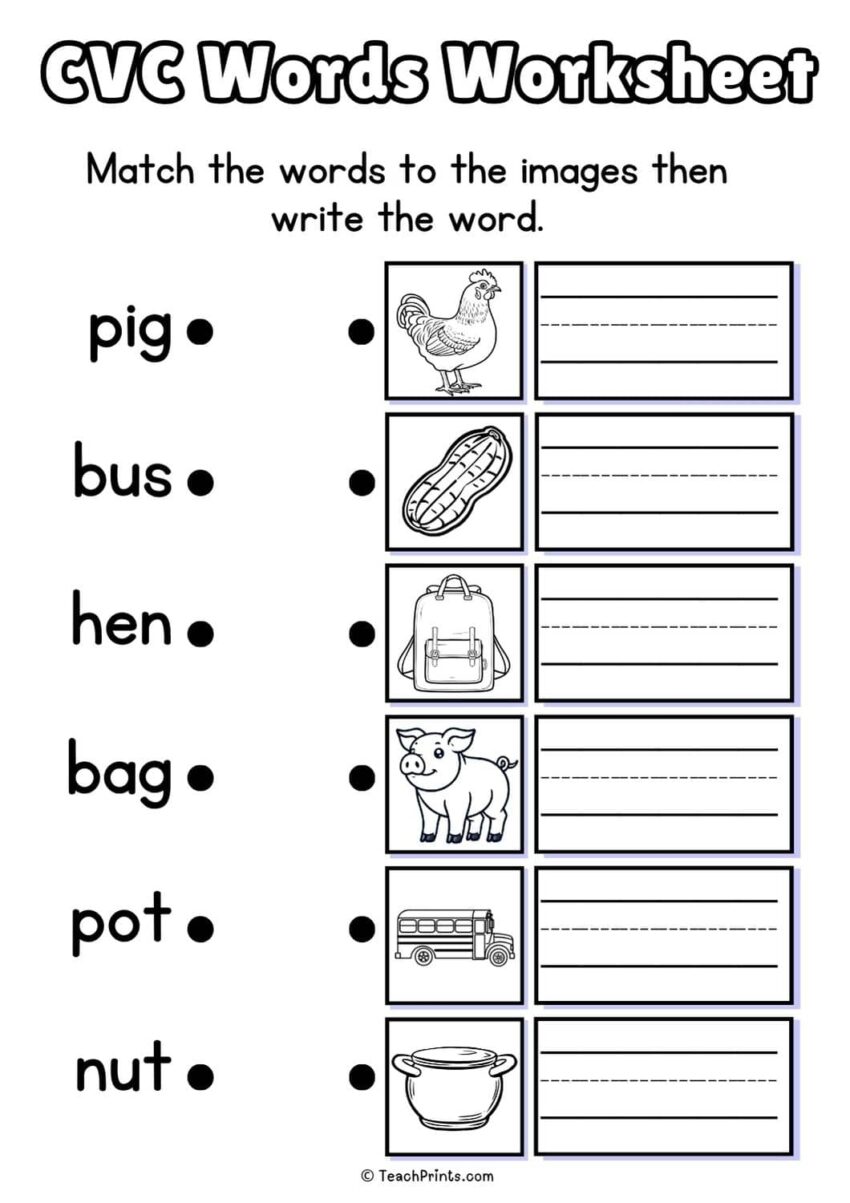 20 Free CVC Words Worksheets Teach Prints