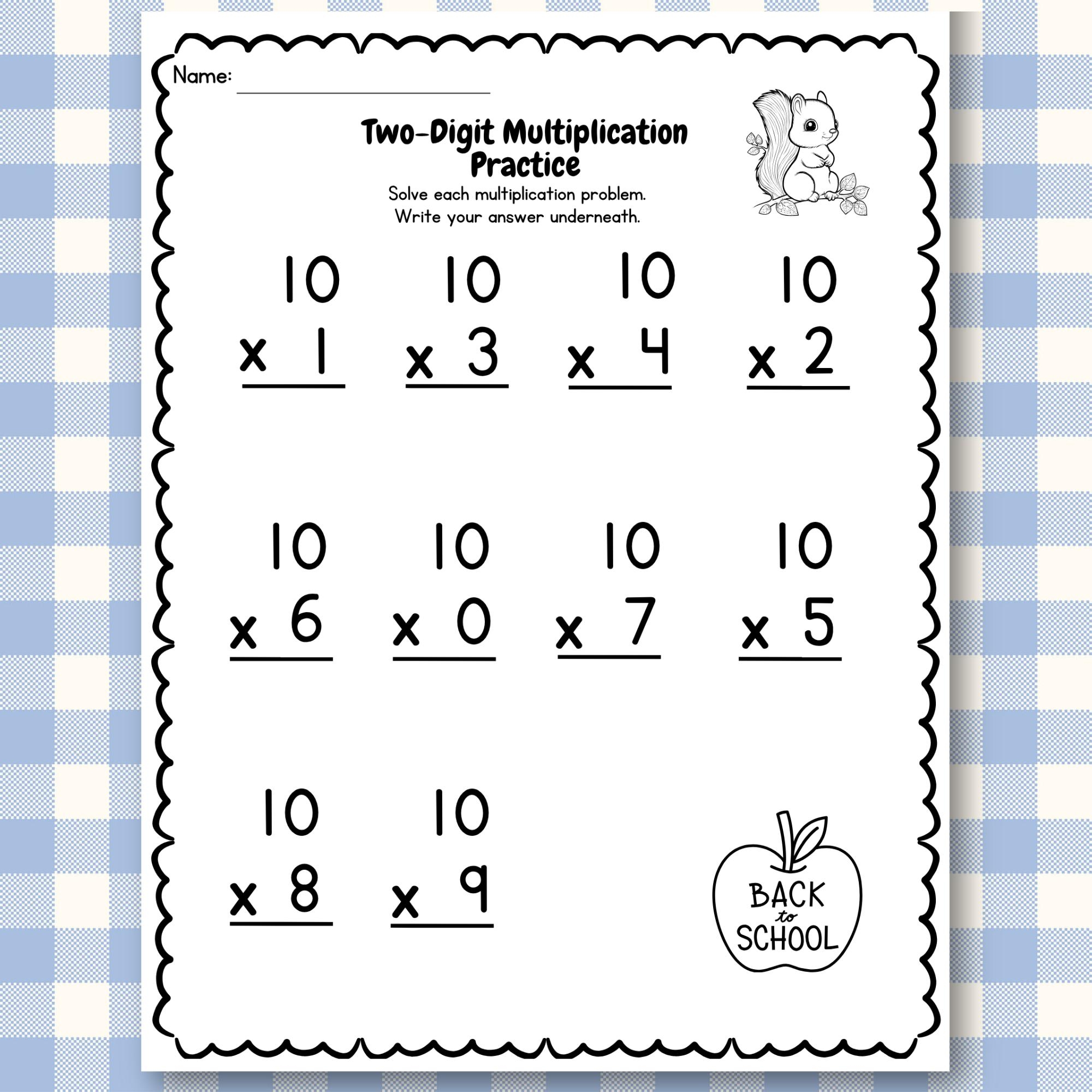 20 Printable Two digit Multiplication Worksheets Numbers 10 30 2nd To 4th Grade Math Practice Etsy
