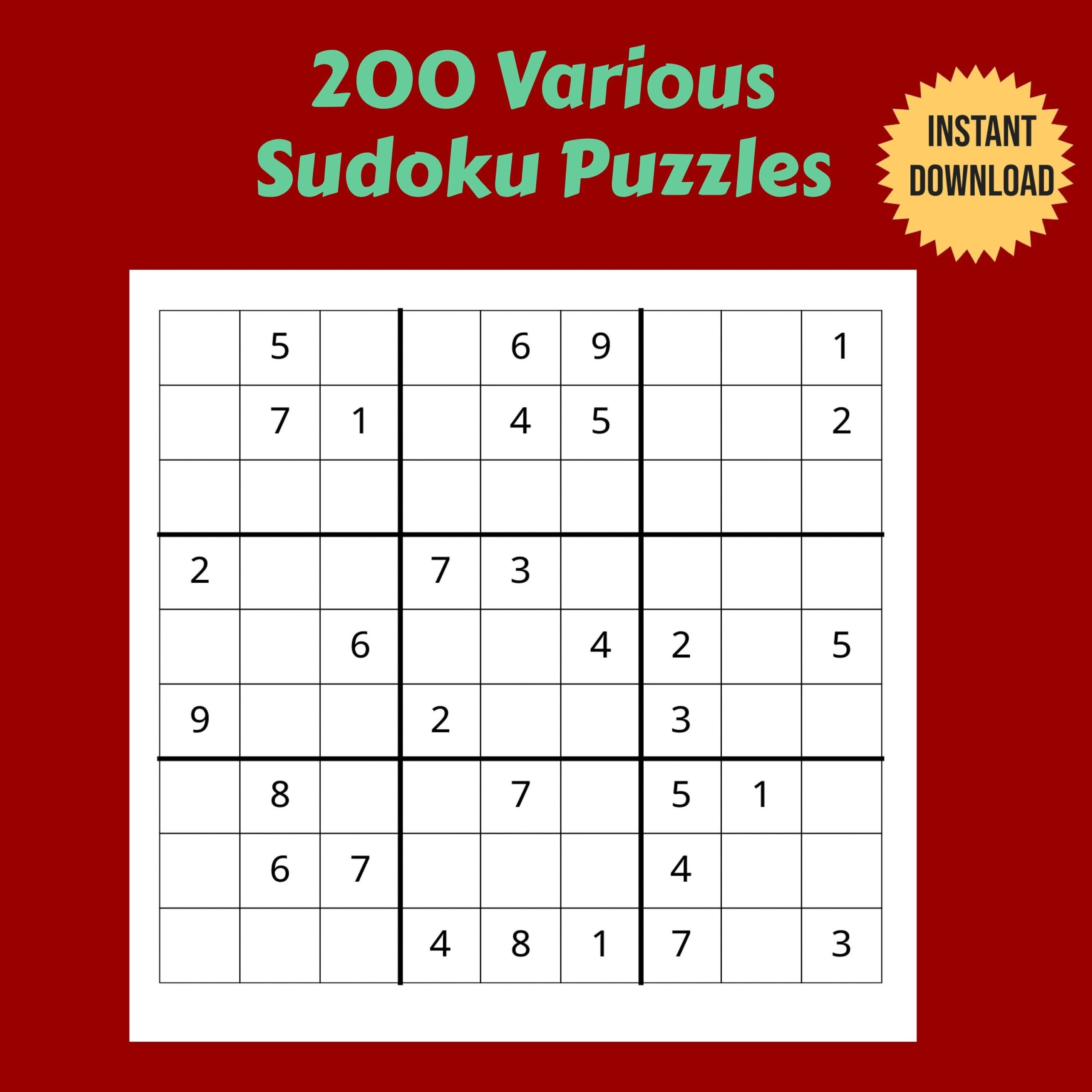 200 Variety Of Printable Sudoku Puzzles Easy Medium And Hard Etsy 200 Variety Of Printable Sudoku Puzzles Easy Medium And Hard Etsy