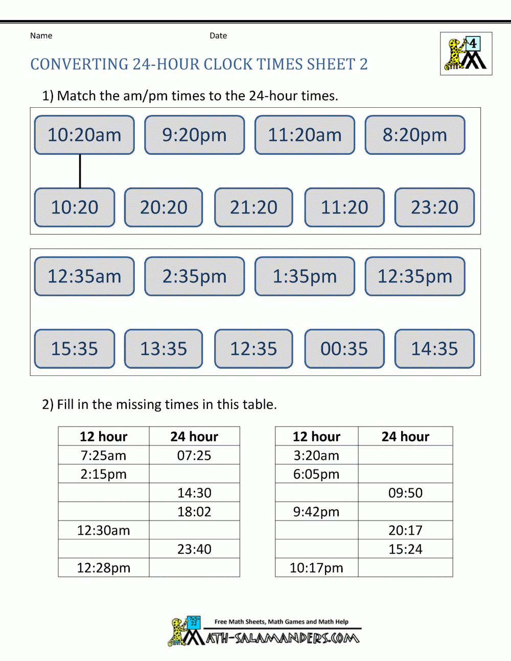 Math 5th Worksheet Convering Tiem Printable