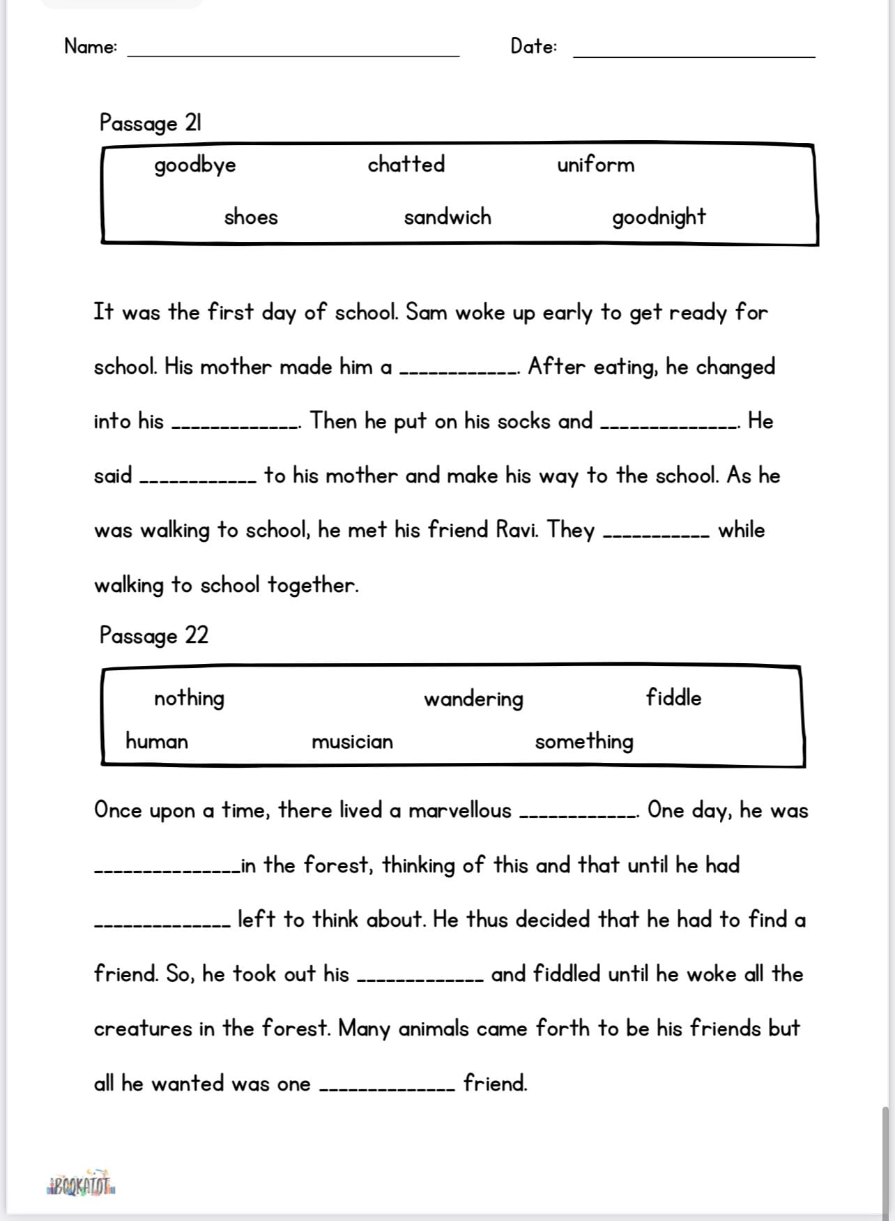 24 Printable Cloze Passage Practices For Grade 1 primary 1 Students Etsy