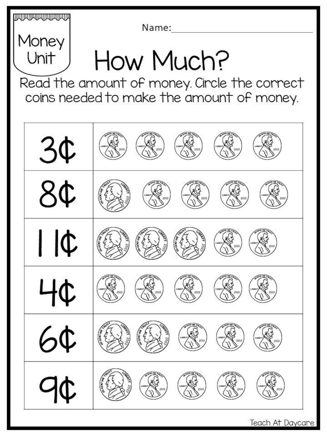 25 Circle The Correct Amount Of Money Worksheets Kindergarten Thru 3rd Grade Math Child Finances Etsy Canada