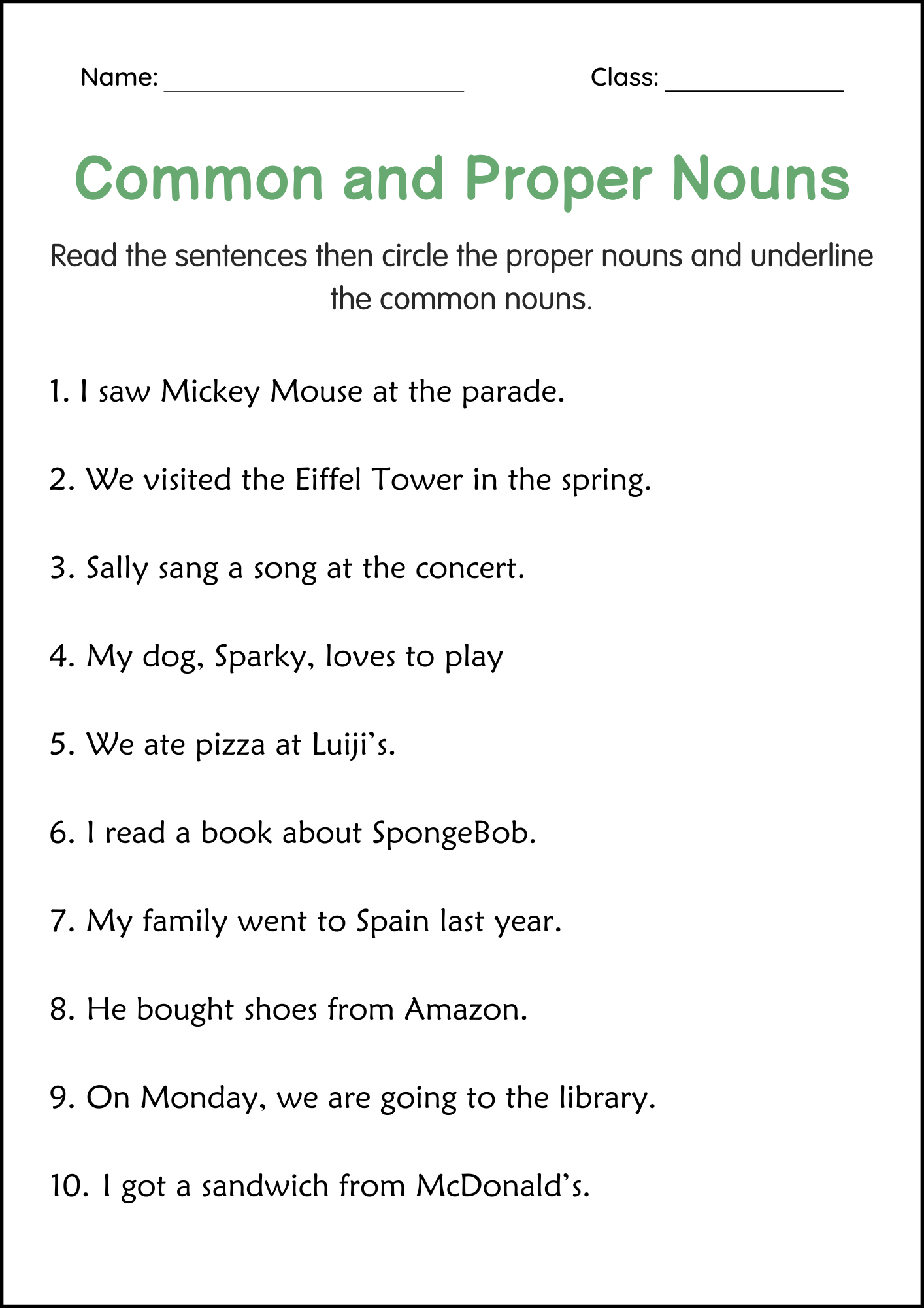 2nd Grade Common And Proper Nouns Grammar Activities Worksheets Made By Teachers