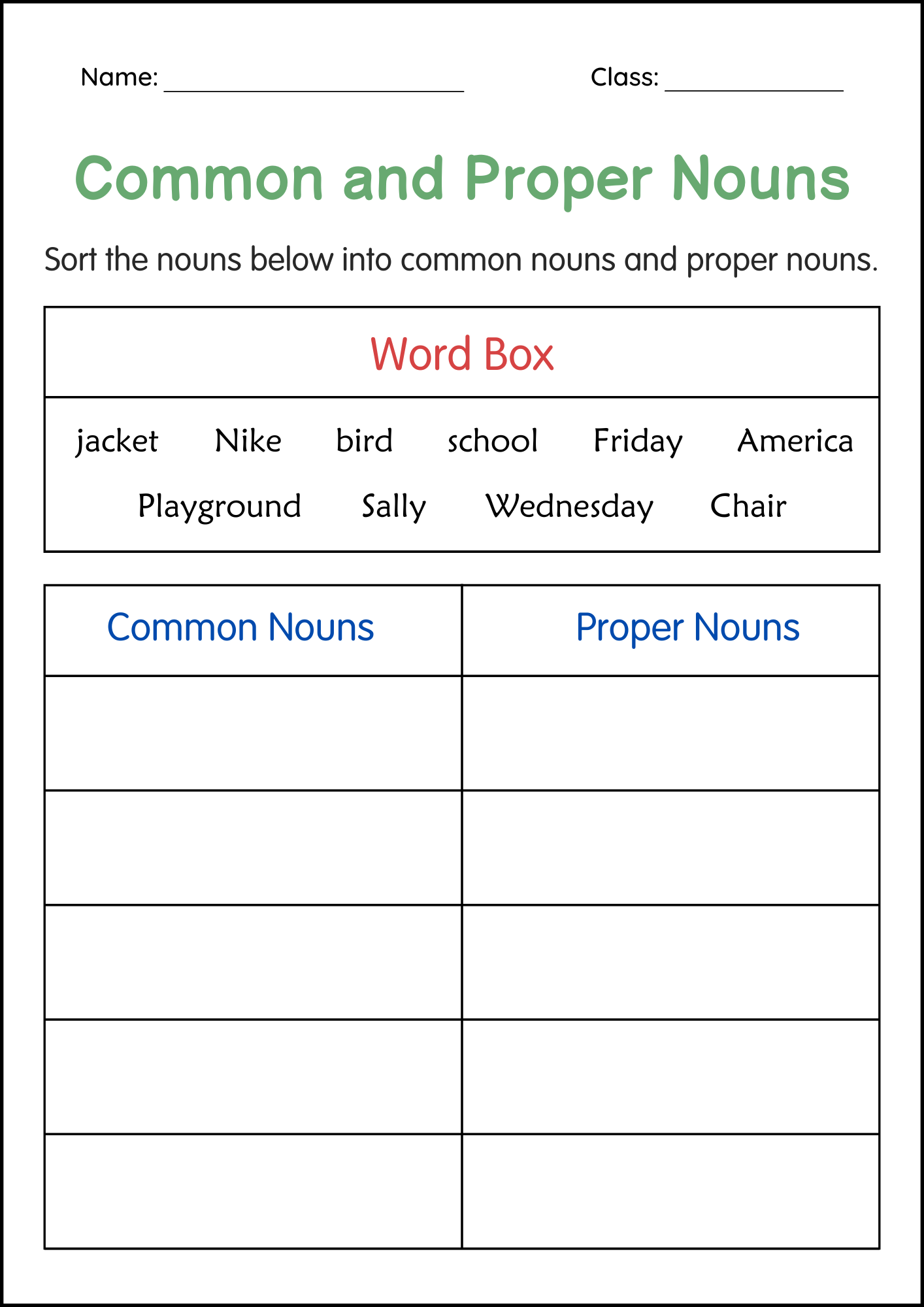 2nd Grade Common And Proper Nouns Grammar Activities Worksheets Made By Teachers