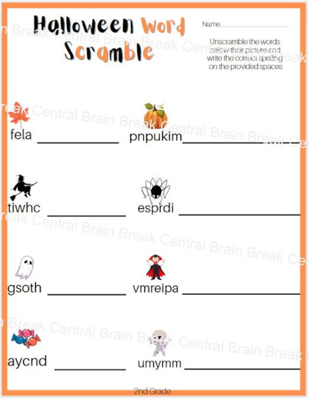 2nd Grade Halloween Word Scramble Worksheet With Answer Key Printable Etsy 2nd Grade Halloween Word Scramble Worksheet With Answer Key Printable Etsy