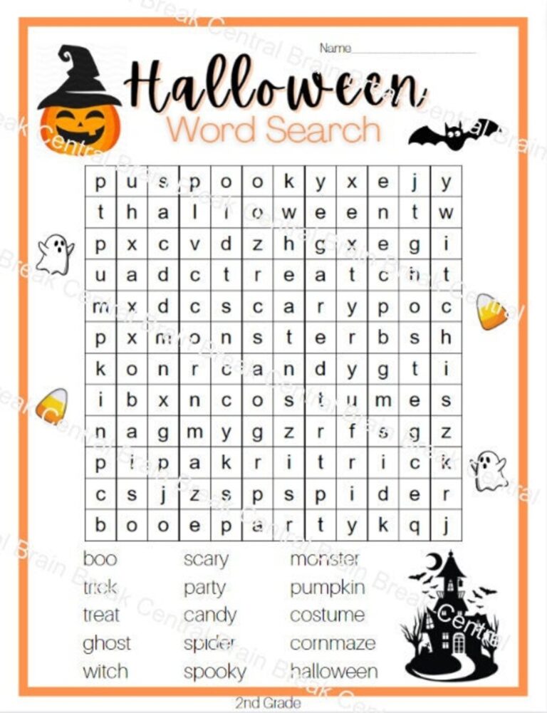 2nd Grade Halloween Word Search With Answer Key Etsy
