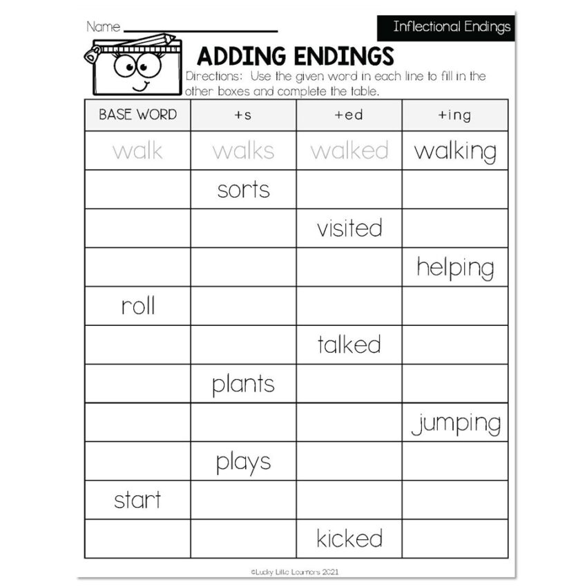 2nd Grade Inflectional Endings Worksheet Practice Sheets For