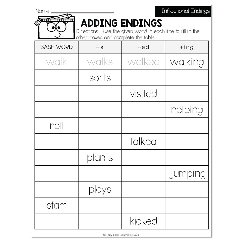 2nd Grade Inflectional Endings Worksheet Practice Sheets For 