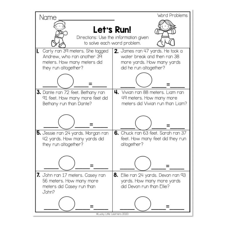 2nd Grade Math Worksheets Word Problems Word Problems Lets Run Worksheets Library