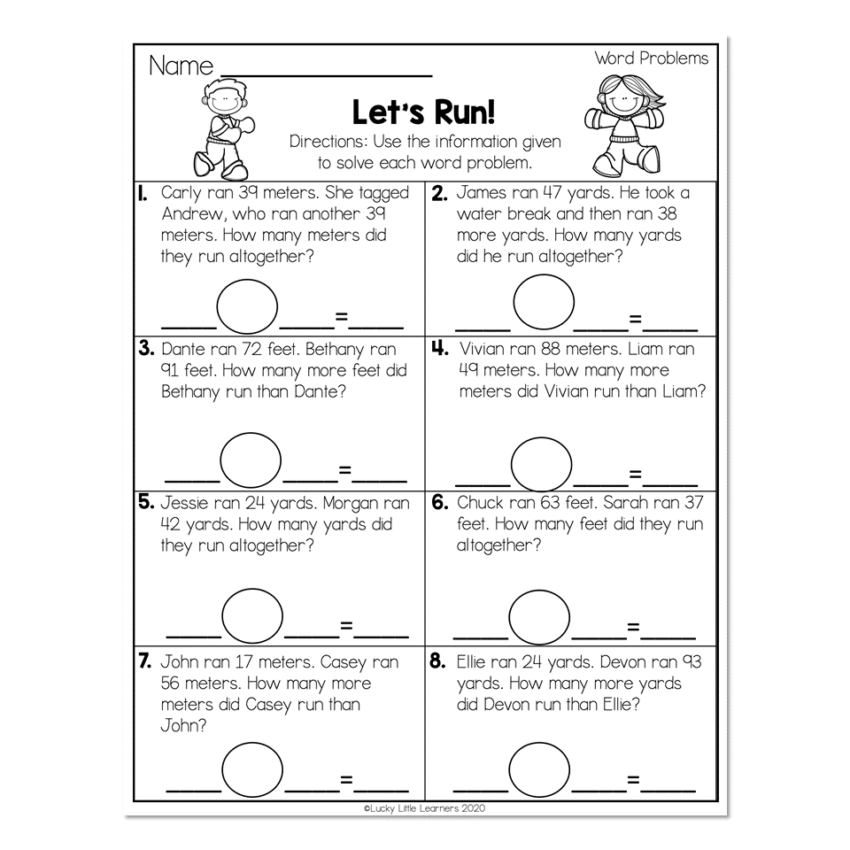 2nd Grade Math Worksheets Word Problems Word Problems Lets Run Worksheets Library