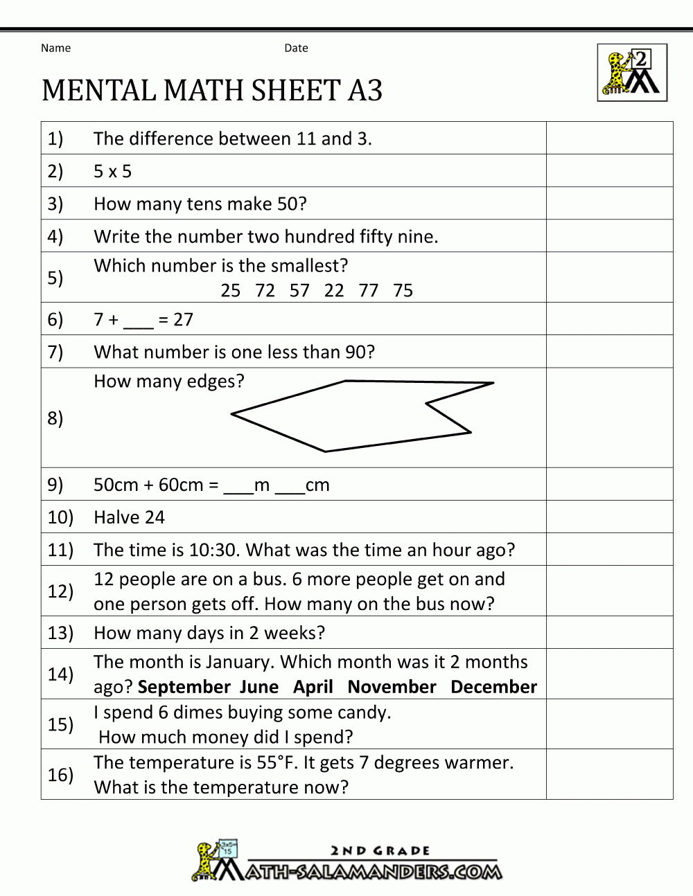 Mental Math Worksheets Mental Math Worksheets