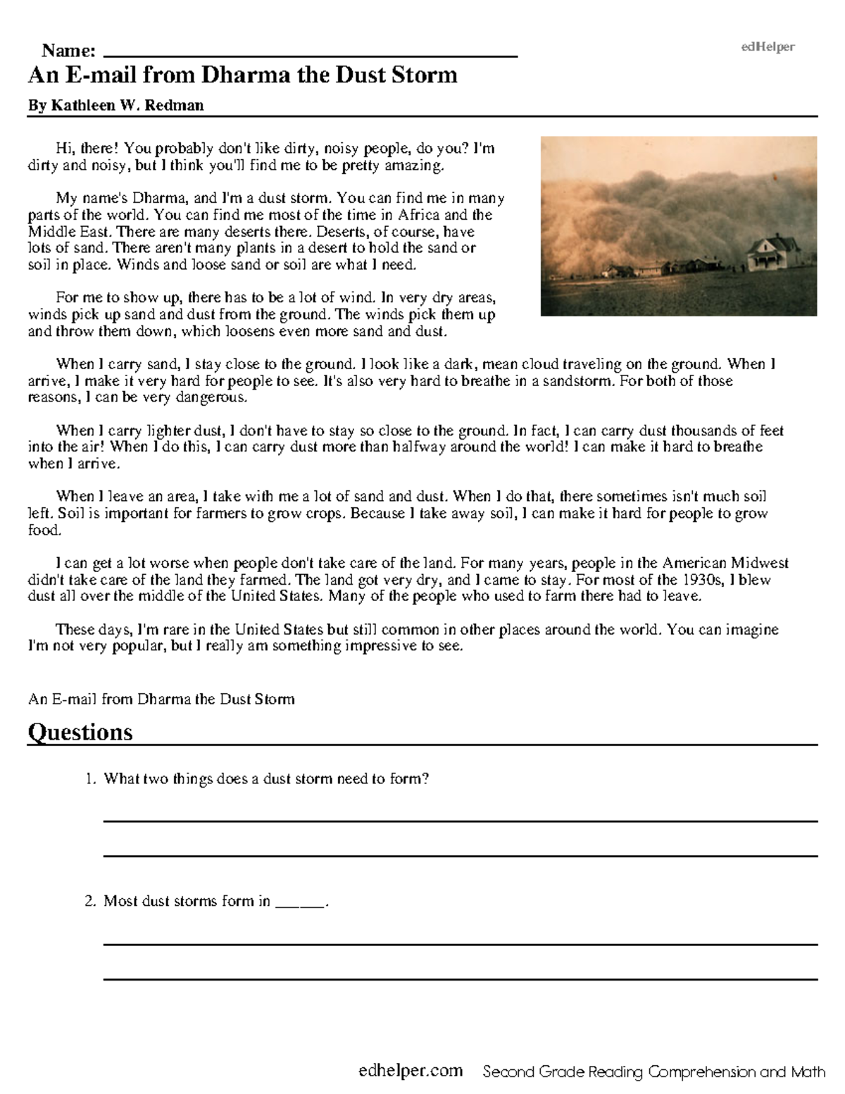 2nd Grade Reading Comprehension Worksheets Name EdHelper An E mail From Dharma The Dust Storm By Studocu 2nd Grade Reading Comprehension Worksheets Name EdHelper An E mail From Dharma The Dust Storm By Studocu