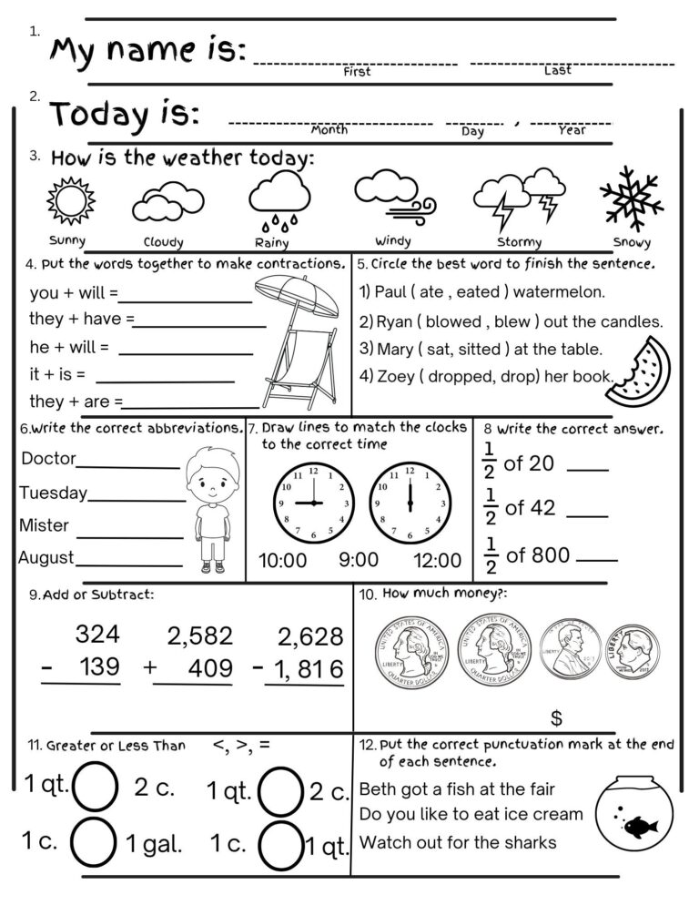 2nd Grade Summer Review Worksheets Printable End Of Year Cumulative Review Before 3rd Grade Morning Work No Prep Etsy
