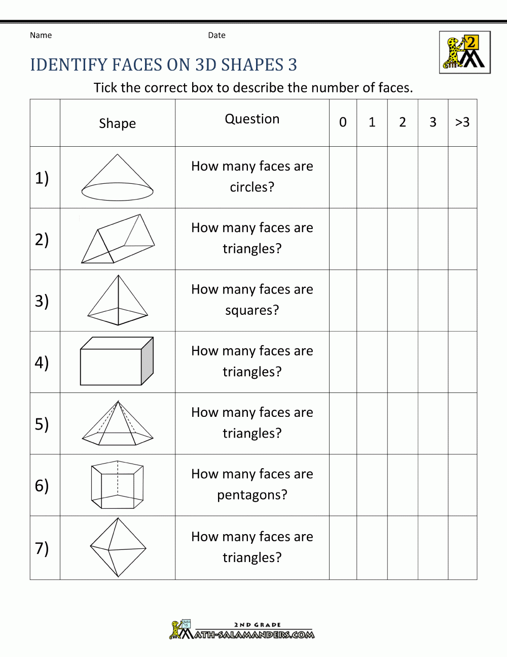 3d Shapes Worksheets 2nd Grade