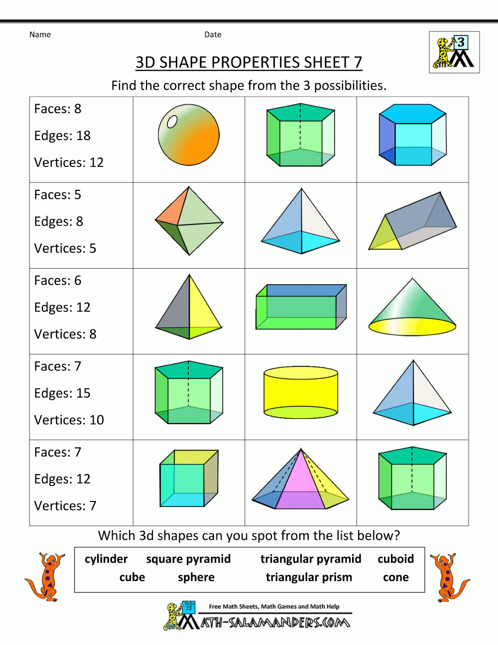3d Shape Printable Worksheets 3d Shape Printable Worksheets